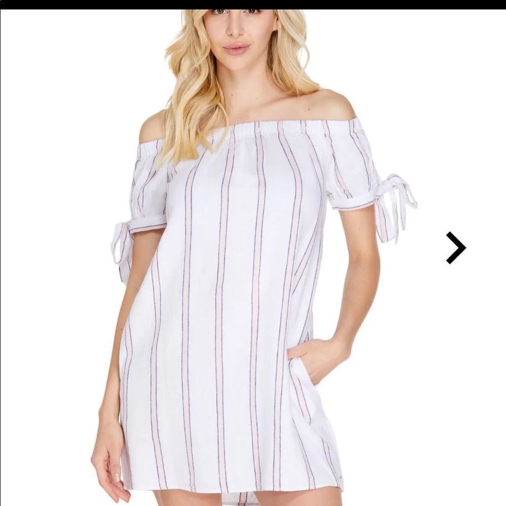 NEW REAGAN OFF-SHOULDER LINEN DRESS
